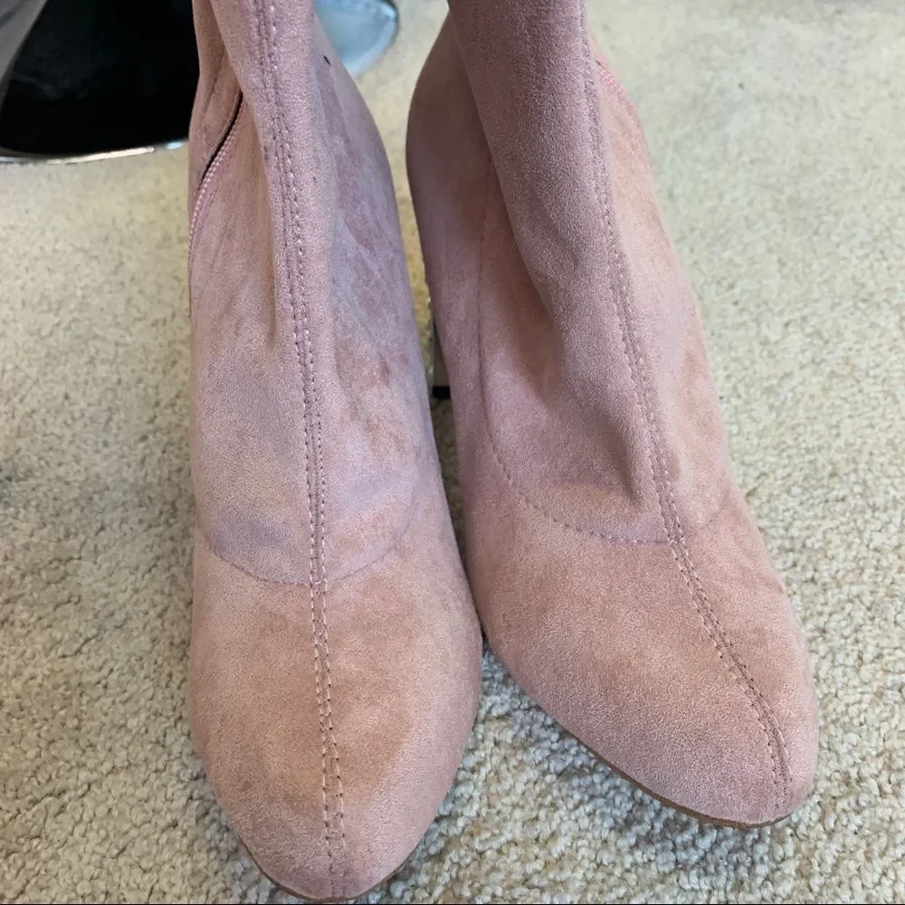 Faux Suede Over Knee Boots Rhinestone Block High Heel Stretch Thigh Boot pink 🔥 - Picture 9 of 12